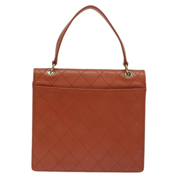 CHANEL Matelasse Hand Bag Grained Calf Skin Brown Gold CC Auth 130197 - Picture 3 of 14